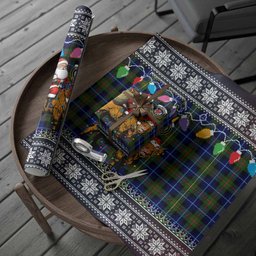 Smith Nollaig Chridheil Santa Highland Coo Tartan Wrapping Paper