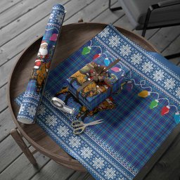 Mercer Nollaig Chridheil Santa Highland Coo Tartan Wrapping Paper