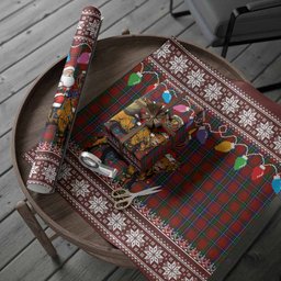 Sinclair Nollaig Chridheil Santa Highland Coo Tartan Wrapping Paper