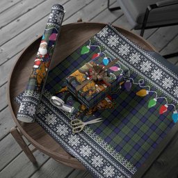MacLaren (McLaren) Nollaig Chridheil Santa Highland Coo Tartan Wrapping Paper