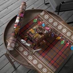 Hepburn Nollaig Chridheil Santa Highland Coo Tartan Wrapping Paper