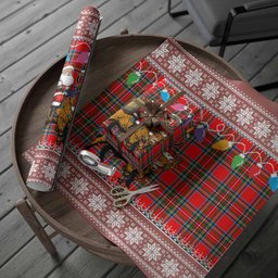Stewart (Stuart) Nollaig Chridheil Santa Highland Coo Tartan Wrapping Paper
