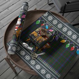 Skene Nollaig Chridheil Santa Highland Coo Tartan Wrapping Paper