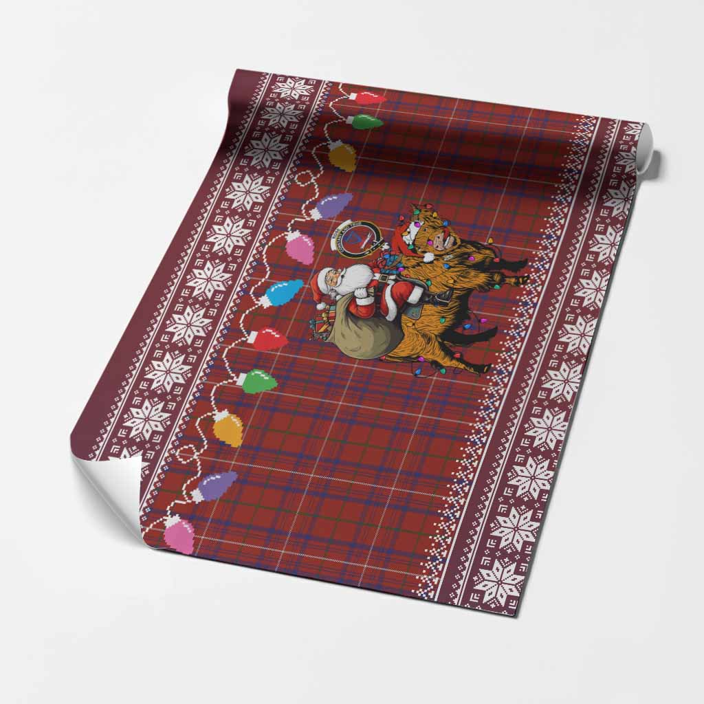 Rose Nollaig Chridheil Santa Highland Coo Tartan Wrapping Paper
