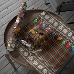 MacGill (MakGill) Nollaig Chridheil Santa Highland Coo Tartan Wrapping Paper