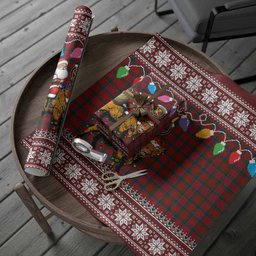 Nicolson Nollaig Chridheil Santa Highland Coo Tartan Wrapping Paper