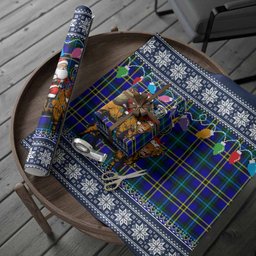 Hope Nollaig Chridheil Santa Highland Coo Tartan Wrapping Paper