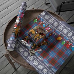 Trotter Nollaig Chridheil Santa Highland Coo Tartan Wrapping Paper