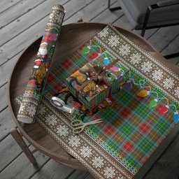 Muirhead Nollaig Chridheil Santa Highland Coo Tartan Wrapping Paper