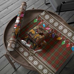 Scott Nollaig Chridheil Santa Highland Coo Tartan Wrapping Paper