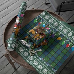 Stirling Nollaig Chridheil Santa Highland Coo Tartan Wrapping Paper