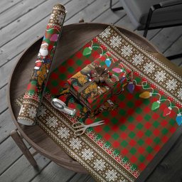 Moncrieff (Moncreiffe) Nollaig Chridheil Santa Highland Coo Tartan Wrapping Paper