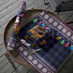 Morgan Nollaig Chridheil Santa Highland Coo Tartan Wrapping Paper