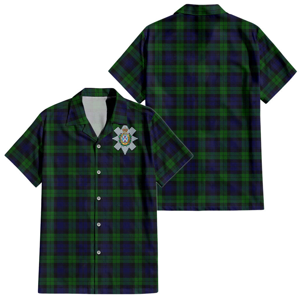 Black Watch Tartan Hawaiian Shirt with Family Crest