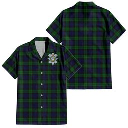 Black Watch Tartan Hawaiian Shirt with Family Crest