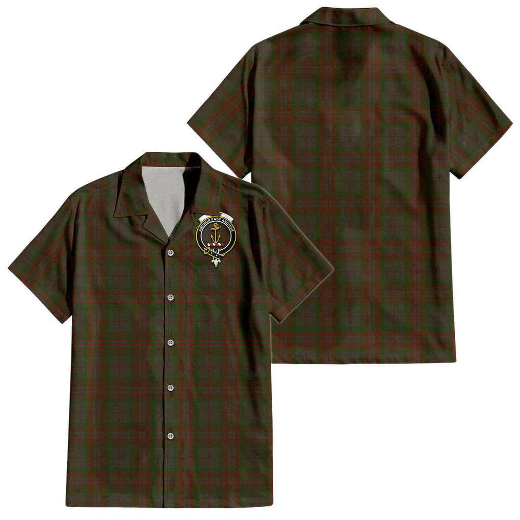 Gray Tartan Hawaiian Shirt with Family Crest