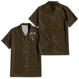 Gray Tartan Hawaiian Shirt with Family Crest