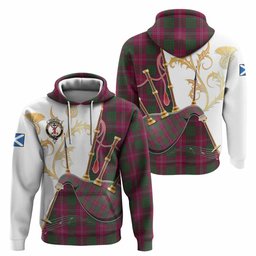 Crawford Tartan Family Crest Hoodie Bagpipes with Scottish Thistle
