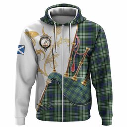 Blackadder Tartan Family Crest Hoodie Bagpipes with Scottish Thistle