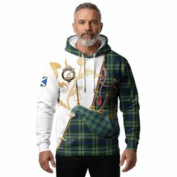Blackadder Tartan Family Crest Hoodie Bagpipes with Scottish Thistle