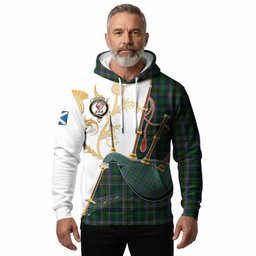Cockburn Tartan Family Crest Hoodie Bagpipes with Scottish Thistle