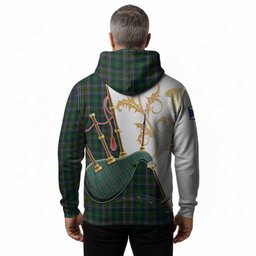 Cockburn Tartan Family Crest Hoodie Bagpipes with Scottish Thistle