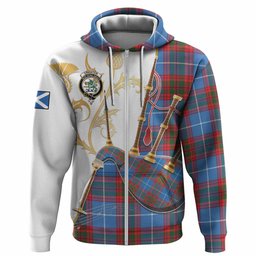 Crichton (Crighton) Tartan Family Crest Hoodie Bagpipes with Scottish Thistle