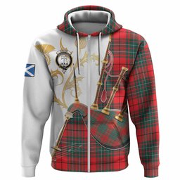 Cheyne Tartan Family Crest Hoodie Bagpipes with Scottish Thistle