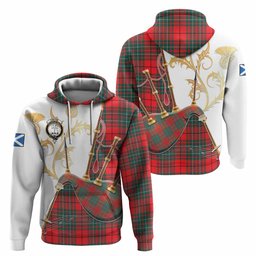 Cheyne Tartan Family Crest Hoodie Bagpipes with Scottish Thistle