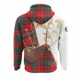 Cheyne Tartan Family Crest Hoodie Bagpipes with Scottish Thistle