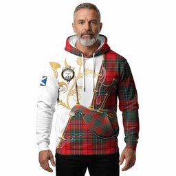 Cheyne Tartan Family Crest Hoodie Bagpipes with Scottish Thistle
