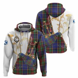 Beattie (Beatty) Tartan Family Crest Hoodie Bagpipes with Scottish Thistle