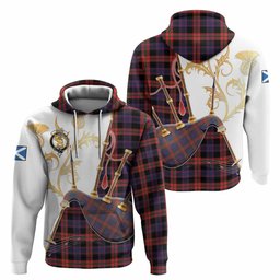 Brown (Broun) Tartan Family Crest Hoodie Bagpipes with Scottish Thistle