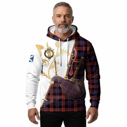 Brown (Broun) Tartan Family Crest Hoodie Bagpipes with Scottish Thistle