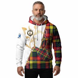 Dewar Tartan Family Crest Hoodie Bagpipes with Scottish Thistle
