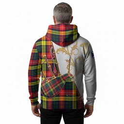 Dewar Tartan Family Crest Hoodie Bagpipes with Scottish Thistle