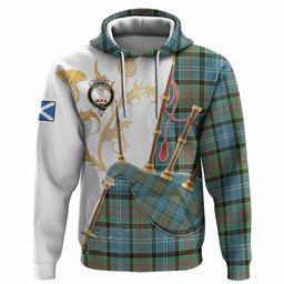 Cathcart Tartan Family Crest Hoodie Bagpipes with Scottish Thistle