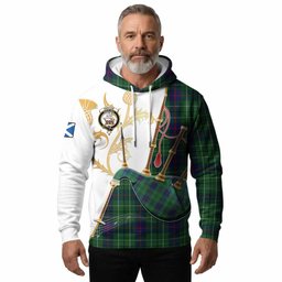 Duncan Tartan Family Crest Hoodie Bagpipes with Scottish Thistle