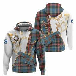 Beaton Tartan Family Crest Hoodie Bagpipes with Scottish Thistle