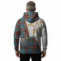 Beaton Tartan Family Crest Hoodie Bagpipes with Scottish Thistle