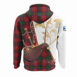 Chisholm Tartan Family Crest Hoodie Bagpipes with Scottish Thistle