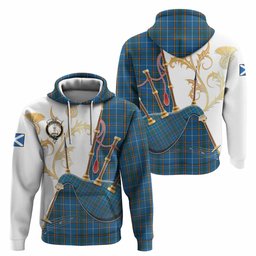 Bain Tartan Family Crest Hoodie Bagpipes with Scottish Thistle