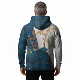 Bain Tartan Family Crest Hoodie Bagpipes with Scottish Thistle