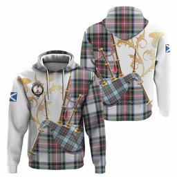 Dennistoun Tartan Family Crest Hoodie Bagpipes with Scottish Thistle