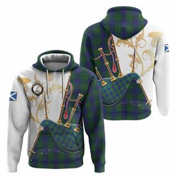 Barclay Tartan Family Crest Hoodie Bagpipes with Scottish Thistle