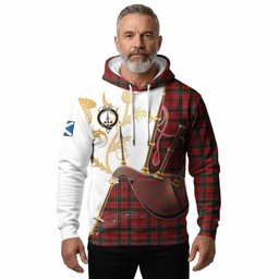 Dalzell (Dalziel) Tartan Family Crest Hoodie Bagpipes with Scottish Thistle