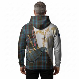 Anderson Tartan Family Crest Hoodie Bagpipes with Scottish Thistle