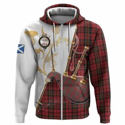 Brodie Tartan Family Crest Hoodie Bagpipes with Scottish Thistle