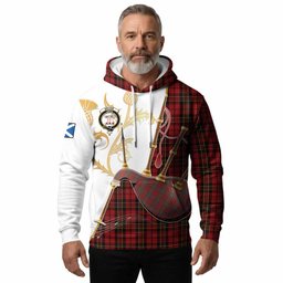 Brodie Tartan Family Crest Hoodie Bagpipes with Scottish Thistle