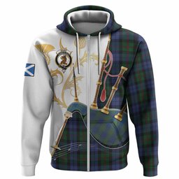 Baird Tartan Family Crest Hoodie Bagpipes with Scottish Thistle
